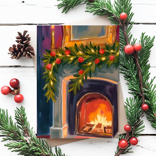 Helgdag Fireplace | Julgarlandfärgat kort (Skapare uppladdad)
