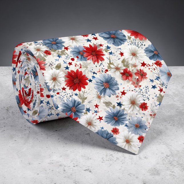 Helgdag - Fjärde juli patriotiskt blomsterhalsduk Slips (Skapare uppladdad)