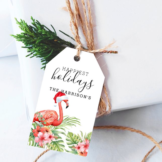 Helgdag Flamingo Blommigt - Personlig vid jul Presentetikett (Holiday Flamingo Floral Christmas Personalized Gift Tags)