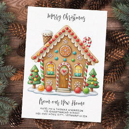 Helgdag Flytta Cute Gingerbröd House Ny adress Tilläggskort