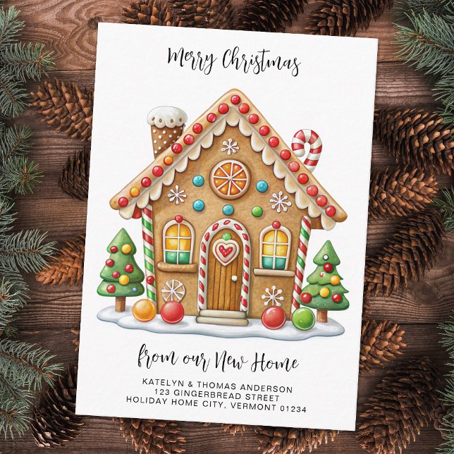 Helgdag Flytta Cute Gingerbröd House Ny adress Tilläggskort (Skapare uppladdad)