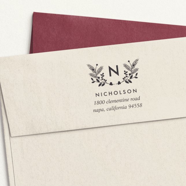 Helgdag Foliage Monogram-Returadress Självfärgande Stämpel (Skapare uppladdad)