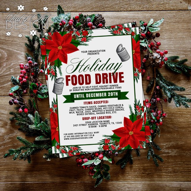 Helgdag Food Drive Poinsettia Blommigt Ram Charity Reklamblad (Skapare uppladdad)