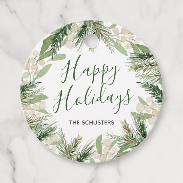 Helgdag för Anpassningsbar av Blommigten Julvatten Gåvor Etiketter (Framsida)