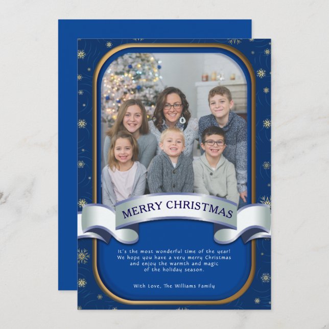 Helgdag för blått julfoto för elegant julkort (Fram/baksida)