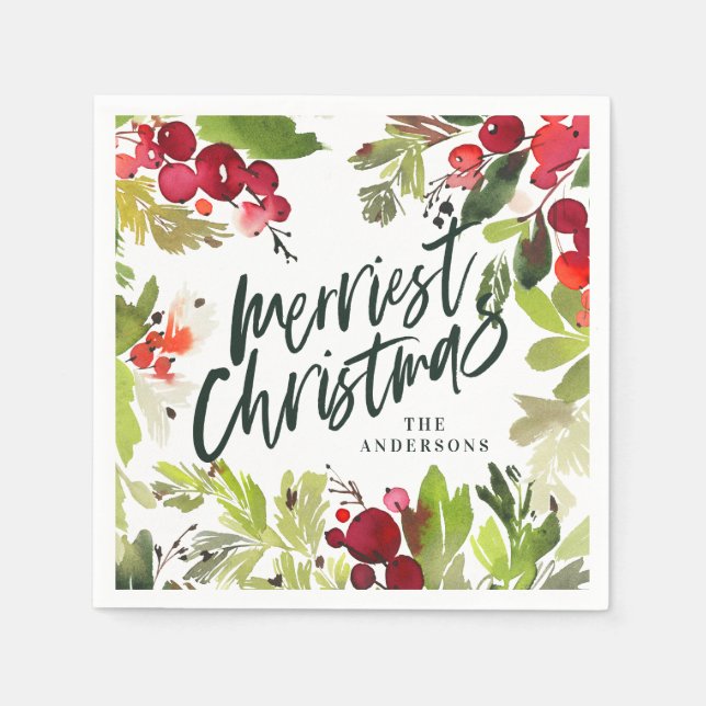 Helgdag för blommigt av bästa julfärg pappersservett (Framsidan)