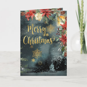 Helgdag för Blommigt av guld Calligraphy Woodland Inbjudan