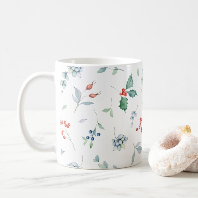 Helgdag för Blommigt av julfärgsfärg Traditionell Kaffemugg (Med munk)