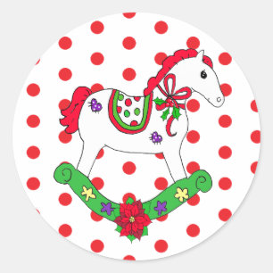 Helgdag för Cute jul Rocking Horse Runt Klistermärke