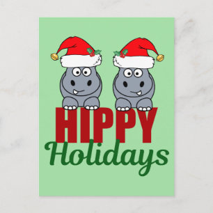 Helgdag för den fina julen Hippo Pun Cute Grönt Vykort