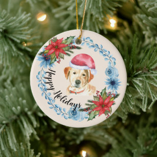Helgdag för det Gul lab Anpassadet Santa Cap Julgransprydnad Keramik