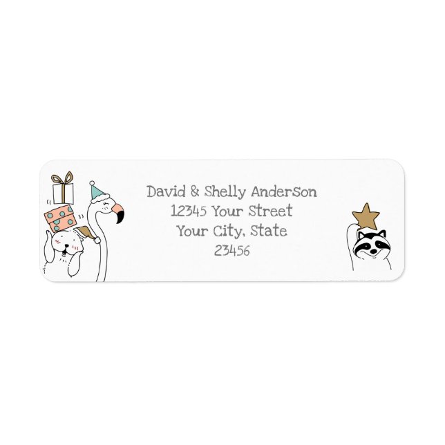 Helgdag för djur i Tecknaden Cute Returadress Etikett (Framsidan)