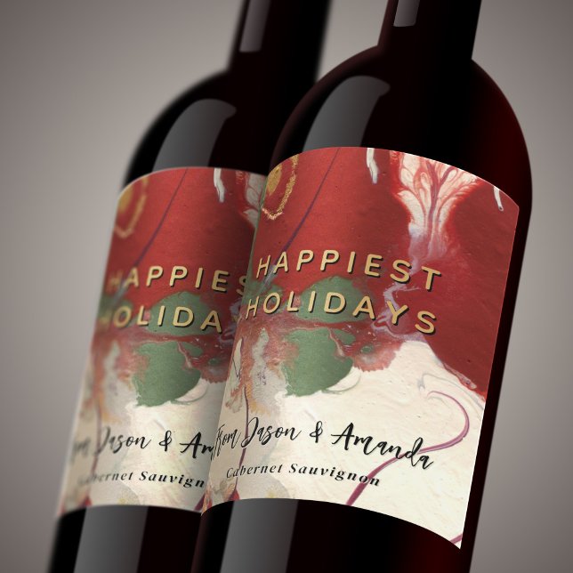 Helgdag för färgad Contemporary Färgad Abstrakt Vinflaska Etikett (Easy Christmas gift idea - custom holiday wine labels!)