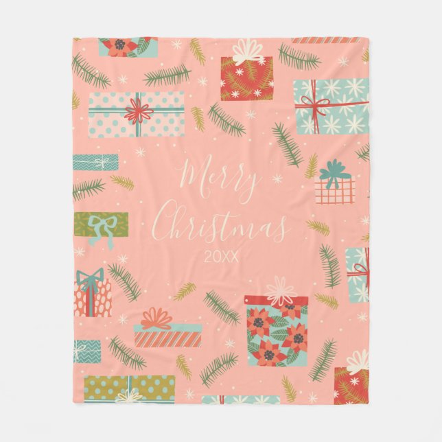 Helgdag för färgad Retro-julklapp Fleecefilt (Framsidan)