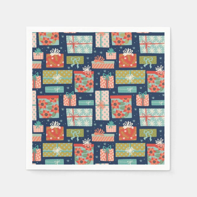Helgdag för färgad Retro-julklapp Pappersservett (Framsidan)
