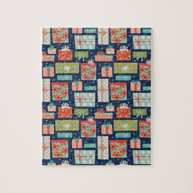 Helgdag för färgad Retro-julklapp Pussel (Vertikal)