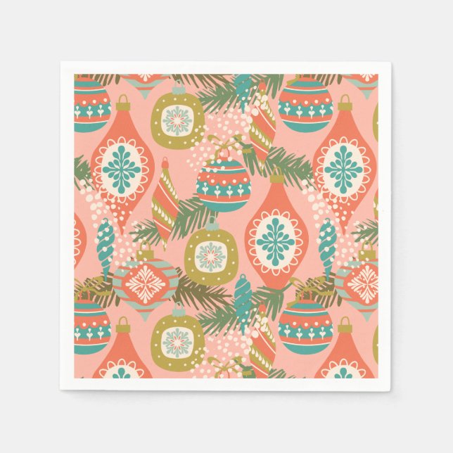 Helgdag för färgstarka Retro-julprydnader Pappersservett (Framsidan)