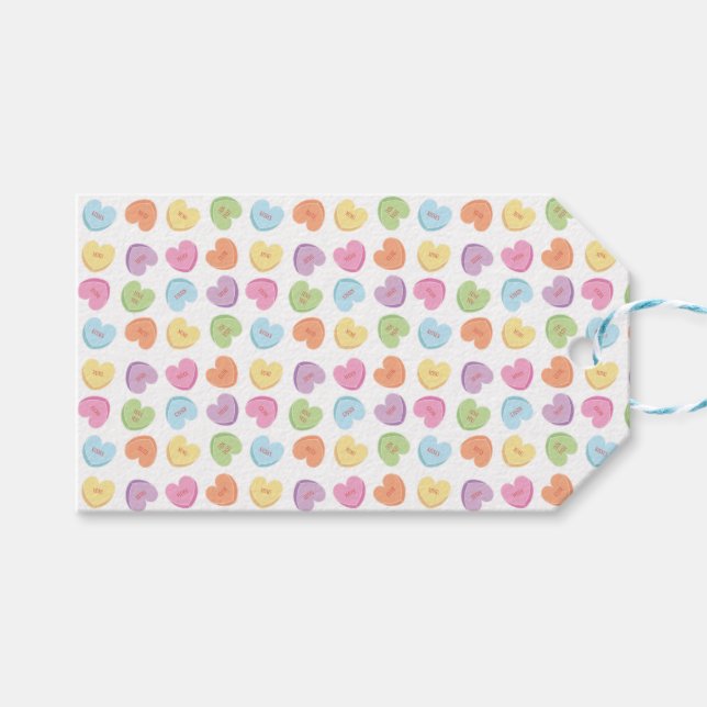 Helgdag för färgstarka Valentine Candy Hearts Bord Presentetikett (Framsidan (Horisontell))