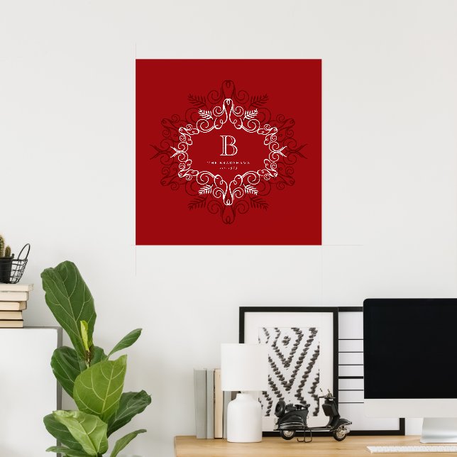 Helgdag för Festive Foliage Deco Ram Monogram Poster (Hemmakontoret)
