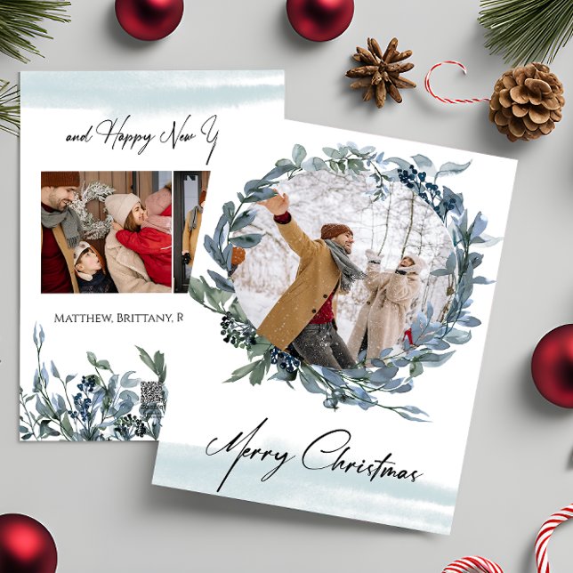 Helgdag för foto för blåskransfoto i god jul julkort (Skapare uppladdad)