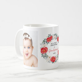 Helgdag för foto för första julmorföräldrar blom- kaffemugg