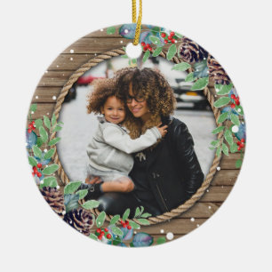 Helgdag för fotojul i anpassningsbar-familjen julgransprydnad keramik