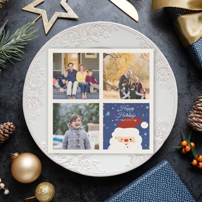 Helgdag för fotokollage för jultomten pappersservett (Skapare uppladdad)
