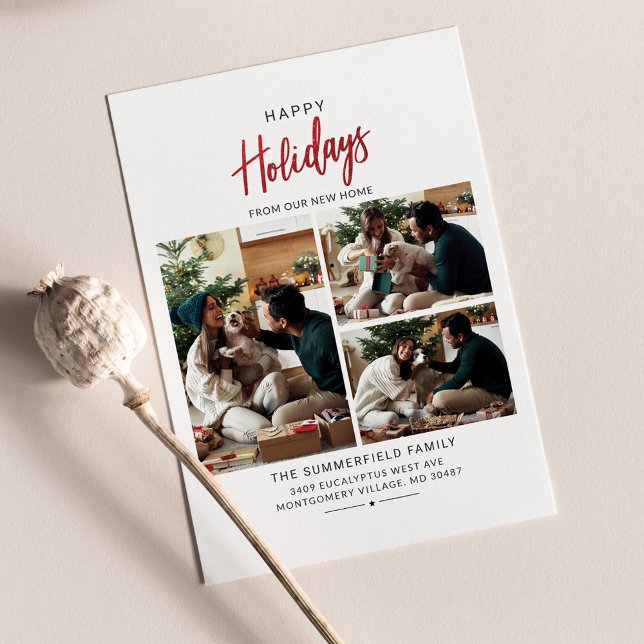Helgdag för fotokollage i vi har flyttat julfamilj (Christmas Holidays Family Photo Collage Moving Announcement)