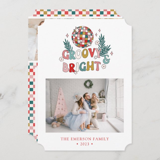 Helgdag för fotokollage Retro Julkort (Fram/baksida)