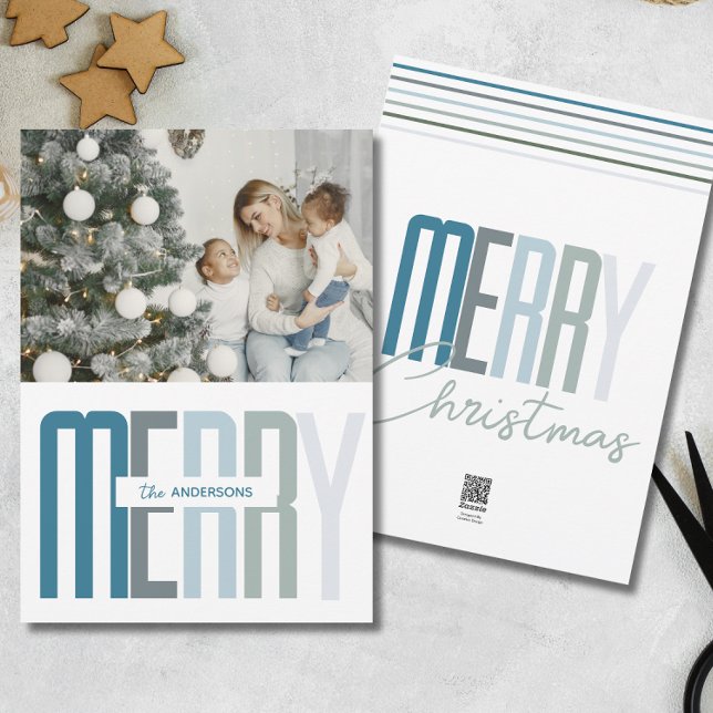 Helgdag för fotomollkort för familjen Merry Elegan Julkort (Merry Vintage script Photo Christmas Holiday Card)