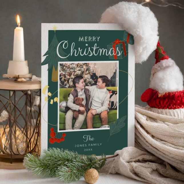 Helgdag för fotopatrupp för julkortsfamiljen helg vykort (Christmas Card Photo Editable , Boho Holiday Card , Unique Merry Christmas Family Printable )