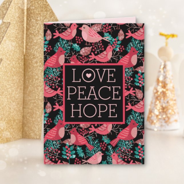 Helgdag för fred i julvinter Red Bird Berries Helgkort (Skapare uppladdad)