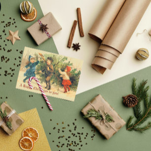 Helgdag för gamla barn i Julgran i vintage Helgkort