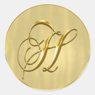 Helgdag för inbjudan till sälbröllop i guld Monogr Runt Klistermärke