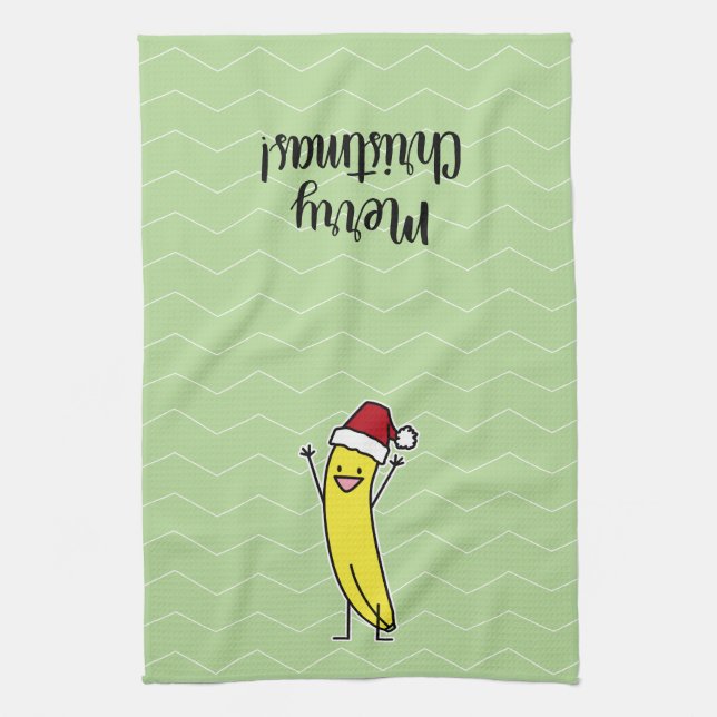 Helgdag för jul för bananSanta hatt glädjande Kökshandduk (Vertikal)