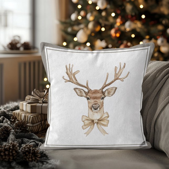Helgdag för julafton kudde (Deer with Bow Country Christmas Pillow)