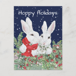 Helgdag för julBunny Rabbits Snowy Holly Berry Helg Vykort