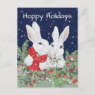 Helgdag för julBunny Rabbits Snowy Holly Berry Helg Vykort