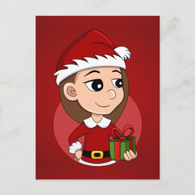 Helgdag för julflickans tecknad helg vykort (Framsida)