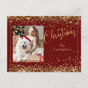 Helgdag för julfotot Guld Glitter Vykort