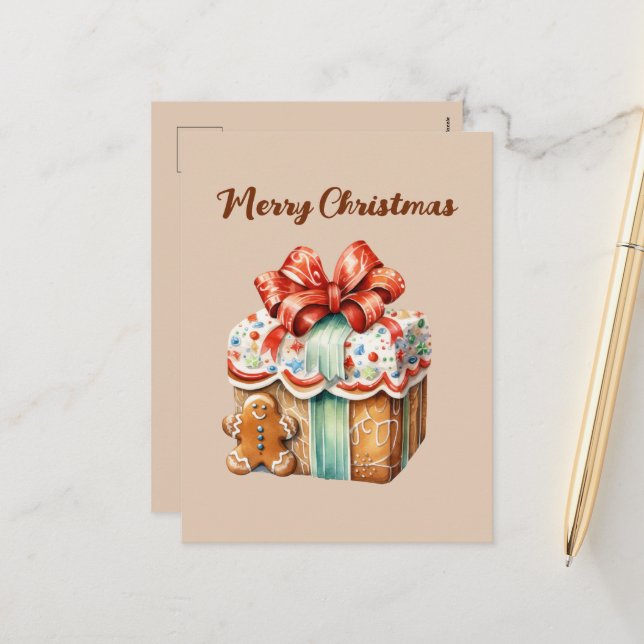 Helgdag för julgingerbröd, vattenfärg helg vykort (Fram/Back In Situ)