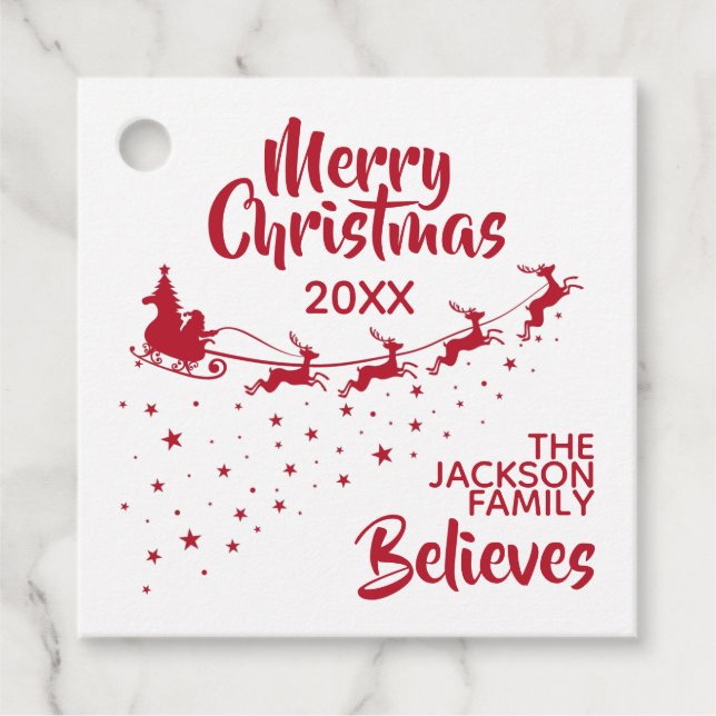 Helgdag för jultomtens sömniga renar gåvor etiketter (Framsida)