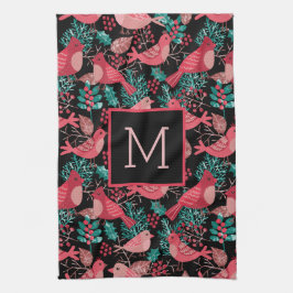 Helgdag för julvinter Red Bird Berries Kökshandduk