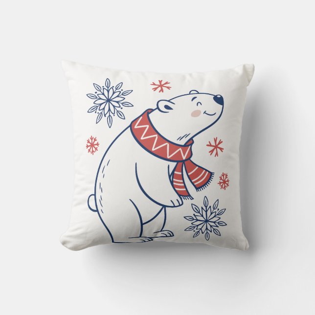 Helgdag för konstgjord Polar Bear Winter Kudde (Framsida)