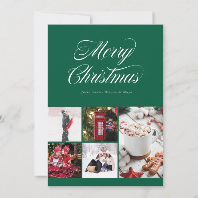 Helgdag för kursiv Grönt för multifoto-Söt Julkort (Framsida)