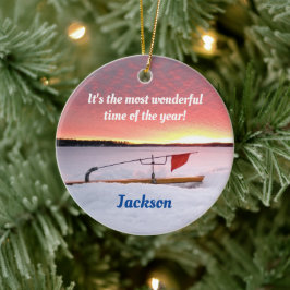 Helgdag för lustigt isfiske julgransprydnad keramik