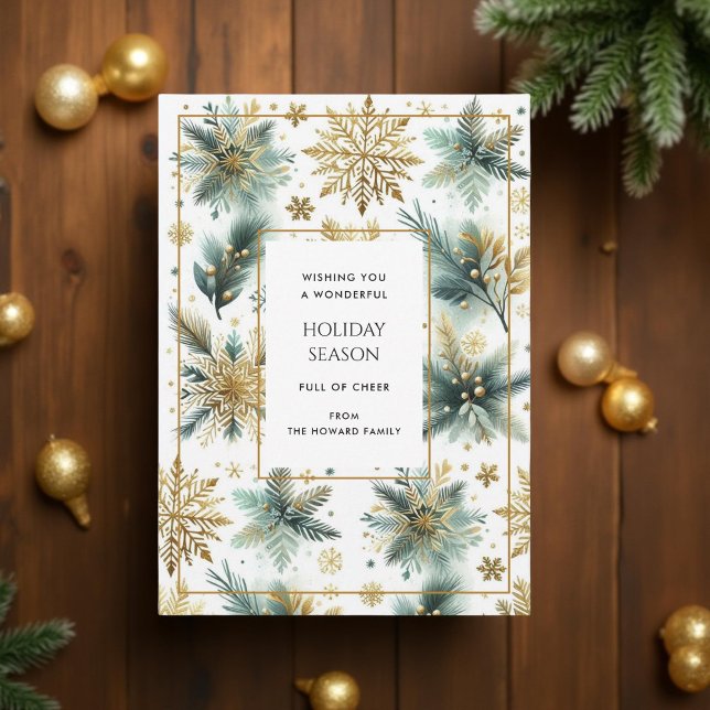Helgdag för lyxGrönt Guld-snöflakkort för Elegant (Skapare uppladdad)