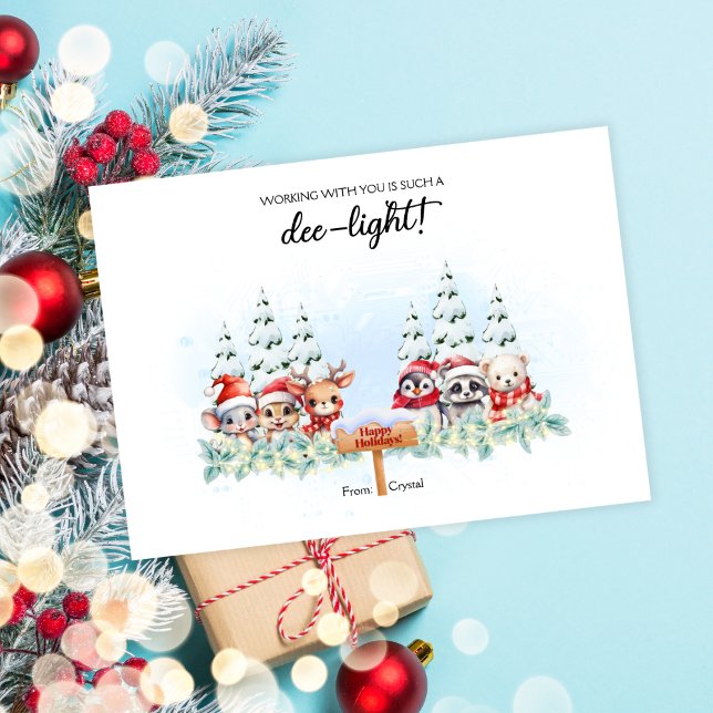 Helgdag för medarbetare i Woodland Inbjudningar (A charming woodland winter-themed Christmas card that's perfect for your coworkers.)