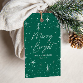 Helgdag för Merry- och Bright Script-Grönt Presentetikett