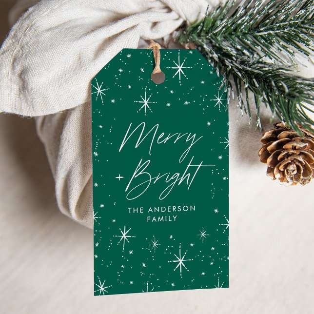 Helgdag för Merry- och Bright Script-Grönt Presentetikett (Skapare uppladdad)